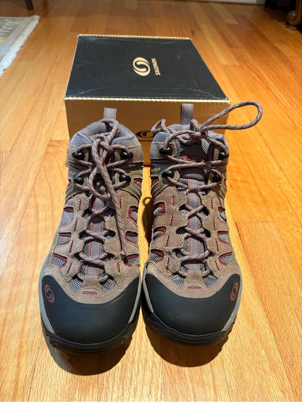 Salomon Women's Brown Lace-Up Hiking Boots with Red Accents